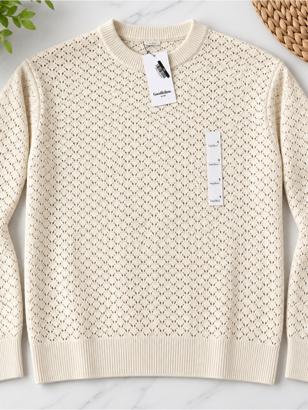 Goodfellow & Co Cream Open-Weave Crewneck Sweater